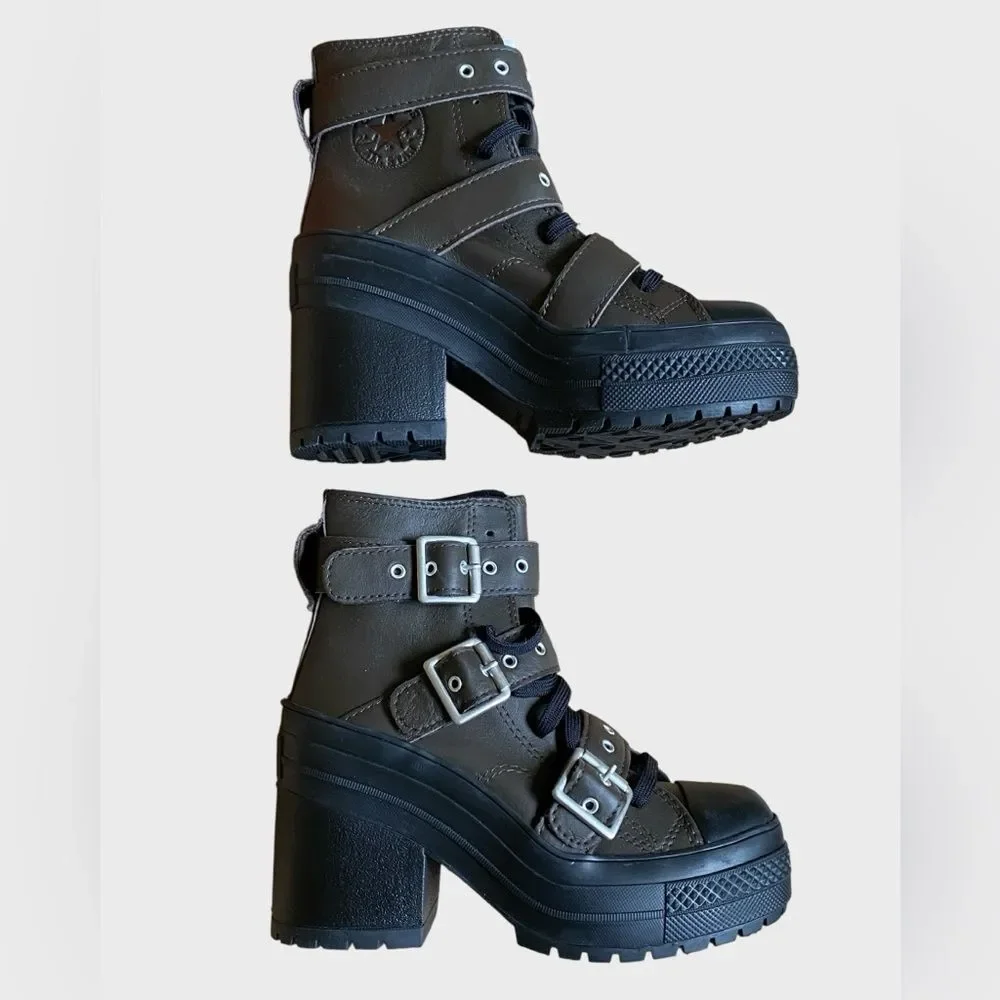 NWB Converse Chuck 70 De Luxe Heel Leather & Buckles Boots Women's 5.5 Brown